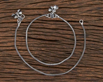 Tobilleras de plata oxidada: Cadena para el pie Payal india, joyería bohemia
