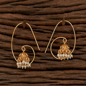 Bali /Antique Gold Hoop Jhumka/ Gold Pearl Jhumkas/ Indian Earrings /Chandelier earrings / Delicate Jhumkis/Indian jewelry/Bridesmaid gift