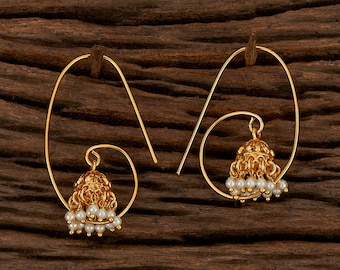 Gold Hoop Jhumka Earrings: Bali Antique Indian Jewelry/pearl jhumka/ lightweight earrings/ hook earrings