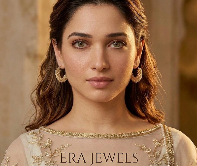 Indian hoop earrings/gold hoops/ gold ghungru earrings/Pearl hoops/Baali earrings/punjabi earrings/pakistani earrings/ light weight earrings image 3