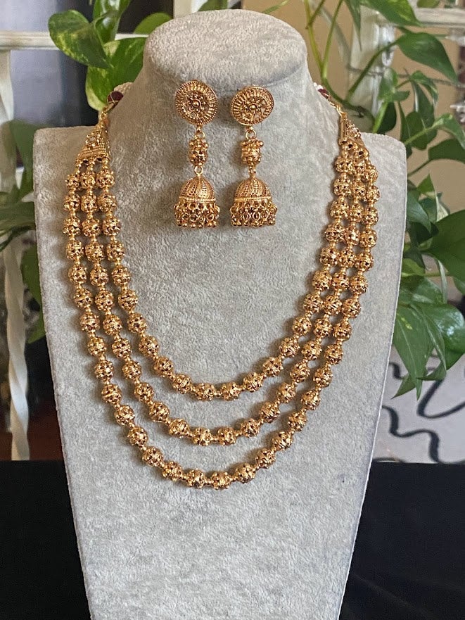 Traditional Handcrafted Golden beads Long matar mala Necklace Earring –  Indian Designs