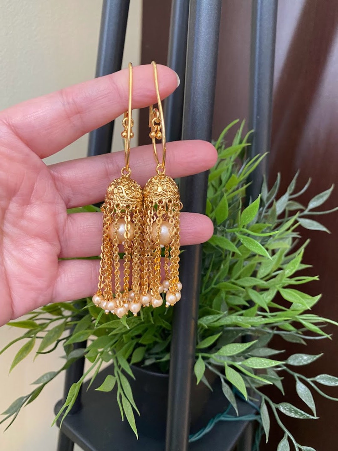 Indian Hoop Earrings/long Hoop Jhumka Earrings/gold Etsy