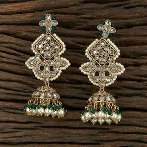 Kundan earrings/Antique Gold Jhumkas/ polki earrings/ Indian earrings/ chandbali earrings/Ruby earrings /Green earrings/ Dull Gold Earrings