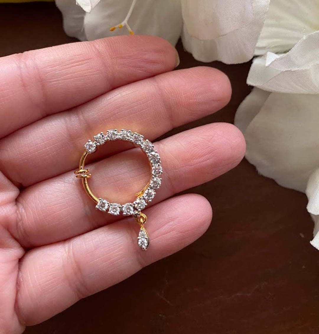 CZ Spring Nose Ring nath Indian Nose Ring Diamond Nose Ring Bridal Jewelry Bollywood Jewelry zircon Nosering diamond Nosehoop Etsy
