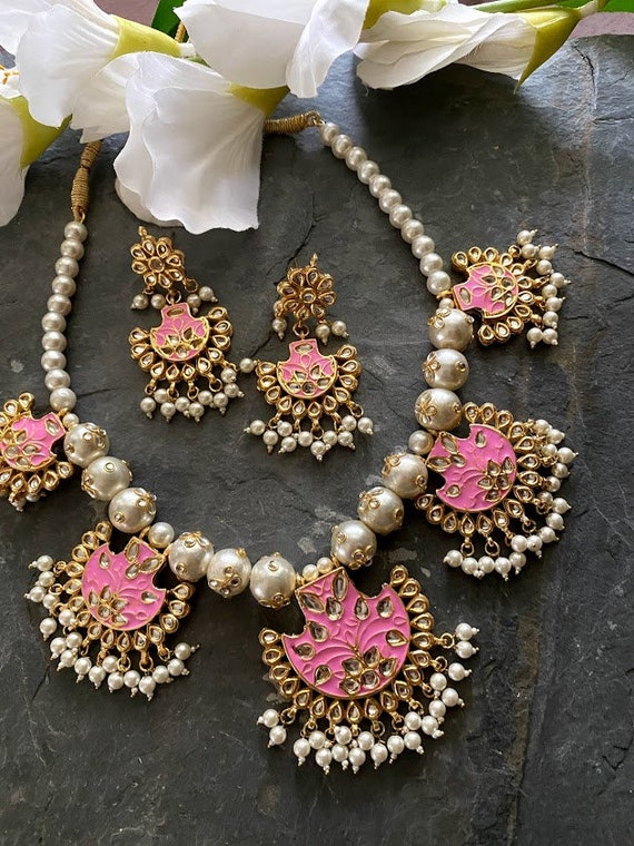 pink Meena Necklace/ Meenakari Necklace 