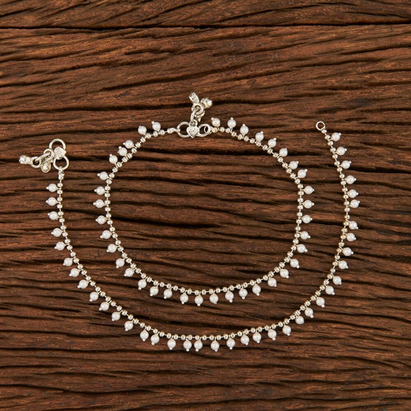 Silver Anklets/Rhodium plated Anklets/Moti Payal /Pearl Payal/ Panjeb/ Indian Jewelry/Pakistani Jewelry/ Boho anklets/Bridal Jewelry