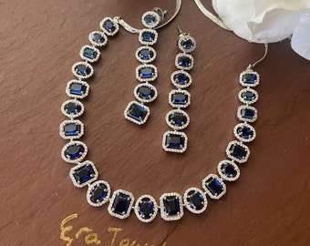 Diamond Necklace/Sapphire Blue CZ Choker / Indian Jewelry/ Pakistani Jewelry/ Indian Necklace/ CZ Necklace/ Punjabi Jewelry/ Indian Choker