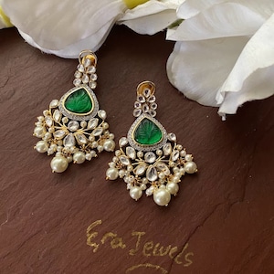 Uncut Kundan Polki Earrings | Sabyasachi Jewelry |Indian Jewelry |Fine Kundan Earring |Indian Earrings |Statement Earrings |Delicate earring