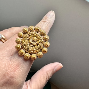 24K Gold Plated Indian Temple Ring - Adjustable Bridal Jewelry - Etsy