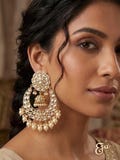 Indian Kundan Chandbali Earrings with Pearls | Gold Bridal Jhumka Earrings | Pakistani Wedding Jewelry | Diwali Navratri Gift for Women