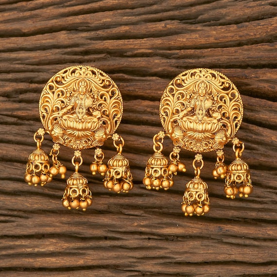 Matte Gold Earrings Lakshmi Earrings south Indian Earrings stud