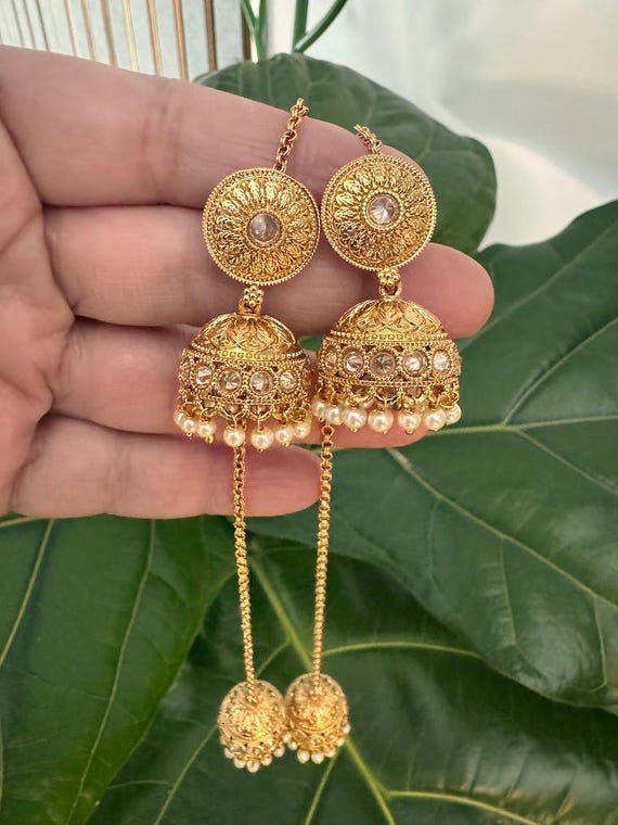 Kashmiri Jhumka Earrings / Polki Gold Jhumkas/ Indian Earrings /Temple earrings/ South Indian earrings/Temple jhumkis /Indian Jewelry