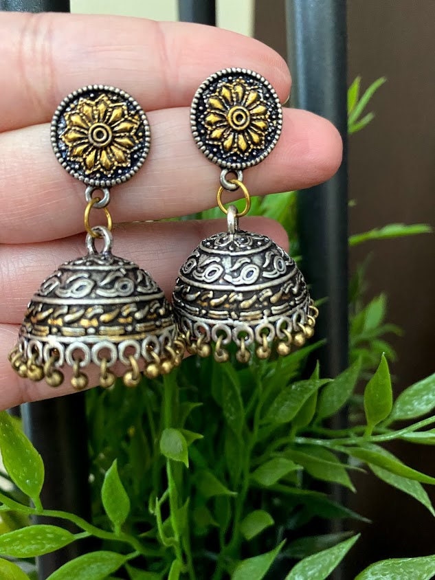 Golden oxidised shop jhumka