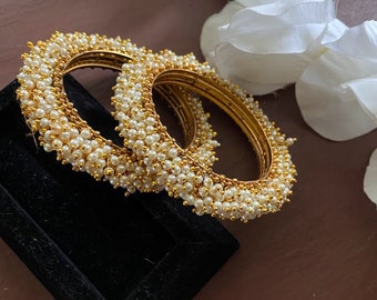 Pearl Bangles/ IndianBangles/Gold Bangles/ South Indian Jewelry/Guttapusalu jewelry/ Bridal Jewellery/temple jewelry/pearl kada