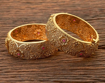 Braccialetti d'oro/ Braccialetti indiani/ Kada d'oro antico/ braccialetti apribili/ gioielli del tempio / braccialetti floreali/ gioielli dell'India meridionale/ kangan