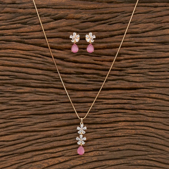 Delicate Floral CZ Pendant Sets / Rose 
