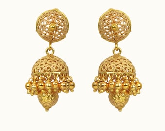 Gold Jhumka Earrings: Pearl Indian Chandelier Jhumkis