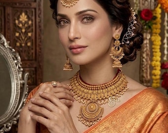 Gargantilla india de oro antiguo: joyería nupcial del sur de la India