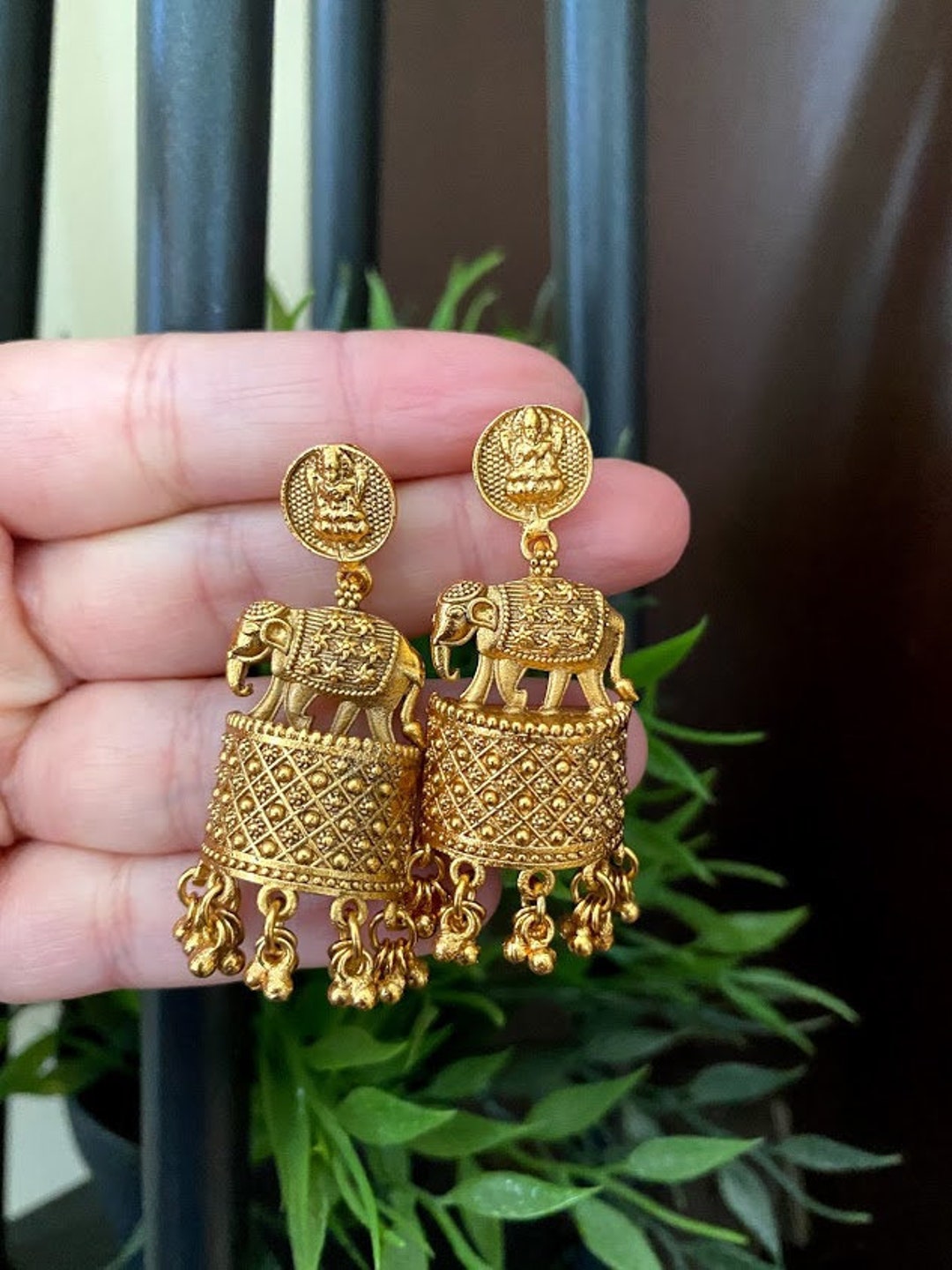 Gold Temple Earrings / Temple Jewelry / South Indian Earrings/ Elephant  jewelry/ Traditional Earrings/ Indian Jewelry/ Amrapali earrings