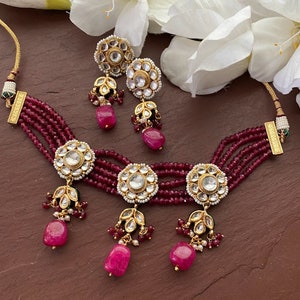 Fine Kundan Ruby choker/Pink choker/Indian choker/Paachi Kundan Choker/ Indian wedding jewelry/Sabyasachi Necklace /Pakistani Jewelry/Ruby