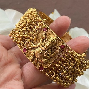 Matte Gold Ruby Bangles/Indian Bangles/gold Kada/openable bangles/temple jewelry/kemp bangles/Ganesha bangle/south indian jewelry/ Kada image 1