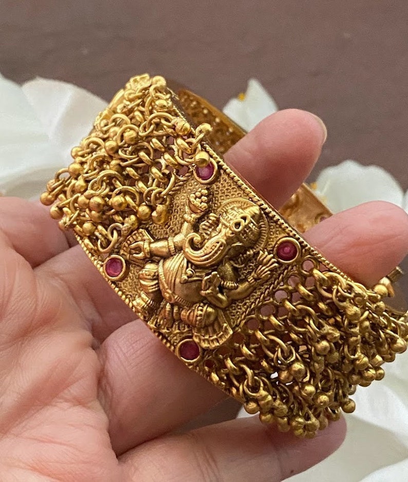 Matte Gold Ruby Bangles/Indian Bangles/gold Kada/openable bangles/temple jewelry/kemp bangles/Ganesha bangle/south indian jewelry/ Kada image 1