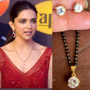 Mangalsutra/ Gold plated Mangal sutra/ Deepika padukone mangalsutra /CZ Mangalsutra/ndian Jewelry/Black Beads Necklace/ Karimani sara Solitaire Gold