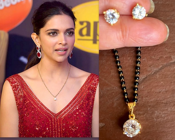 Mangalsutra/ Gold Plated Mangal Sutra/ Deepika Padukone Mangalsutra /CZ  Mangalsutra/ndian Jewelry/black Beads Necklace/ Karimani Sara 