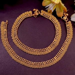 22K Gold Plated Indian Anklets: Polki Pearls, Bollywood Bridal Payal