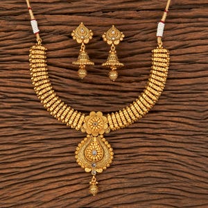 Matte Gold Necklace /Indian Gold Choker Necklace Set/ Indian Choker Necklace/Kemp Necklace /temple jewelry/ South Indian jewelry/Amrapali