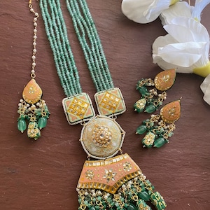 Colar Kundan, colar Meenakari Ruby Mint, colar de contas, joias indianas, colar indiano, colar de declaração, joias kundan, Mala
