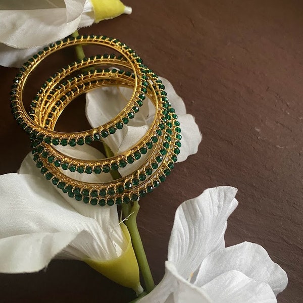 Emerald Green Bangles/CZ Bangle/indian Bangles/Statement Bangles/Green Stone Bangles/Bridal bangles/Pakistani Jewelry/One gram gold Jewelry