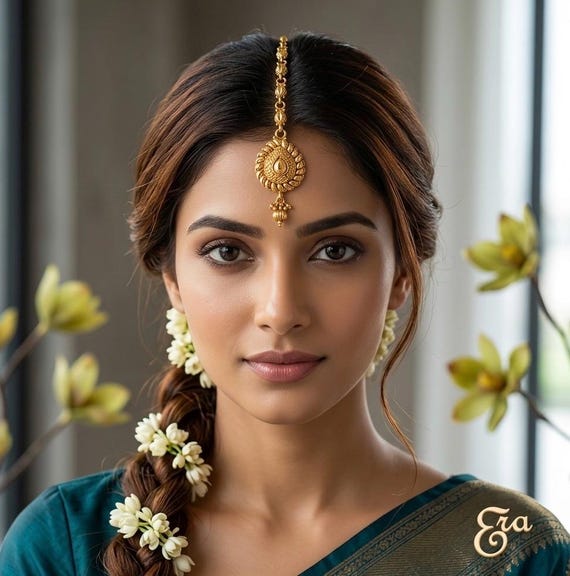 Gold Pearl Circular Maang Tikka - Women\'s Hair Accessory Gold Plated Kundan Pearl Maang Tikka: Bridal Head Jewelry - Etsy main image 4