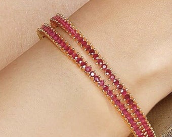Ruby Bangles: Indian Gold Plated Bracelet, Bridal Jewelry (Pair)