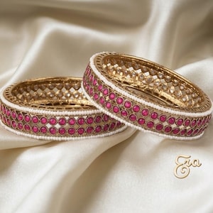 Paire de bracelets en rubis / Bracelets épais / Bracelets indiens / Bracelets anciens en or mat / Bijoux de mariage indiens / Bijoux pakistanais / Bracelets kundan
