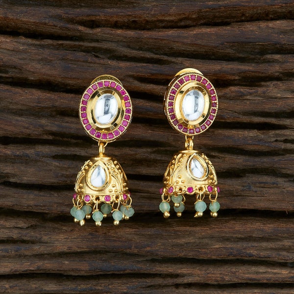 Pearl Polki jhumka/Matte Gold Jhumka/Blue Indian Earrings/Fine Kundan Earrings/Uncut Polki Jhumka/RubyKundan Earring/Pakistani Jewelry/Tyani