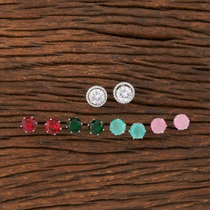 Changeable Diamond silver earrings, CZ earrings, Indian Jewelry, Indian Earrings, ruby pearl earring, Zircon Stud earrings, Solitaire studs