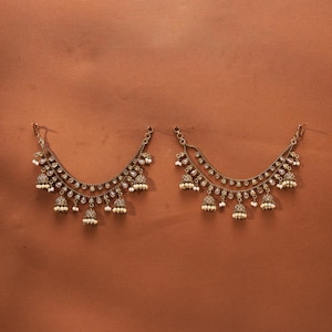 Polki Ear Chain/earchain/Antique Gold Kaan Chain/ Sahare/Bahubali Eaarrings/ Kaan Saharas/Ear Support Chain/Indian Jewelry/Pakistani Jewelry