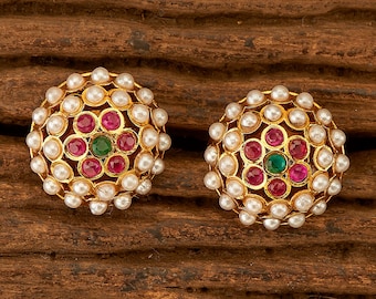 Kundan Pearl Studs: Indian Gold Earrings