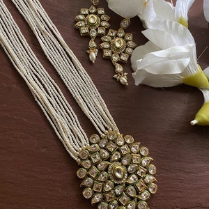 Long Polki Necklace Indian Long Necklace pakistani Jewelry Kundan Long ...