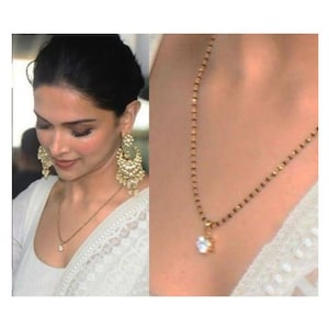 Mangalsutra / vergoldetes Mangal Sutra / Deepika Padukone Mangalsutra / CZ Mangalsutra / ndianischer Schmuck / Halskette mit schwarzen Perlen / Karimani Sara Bild 2