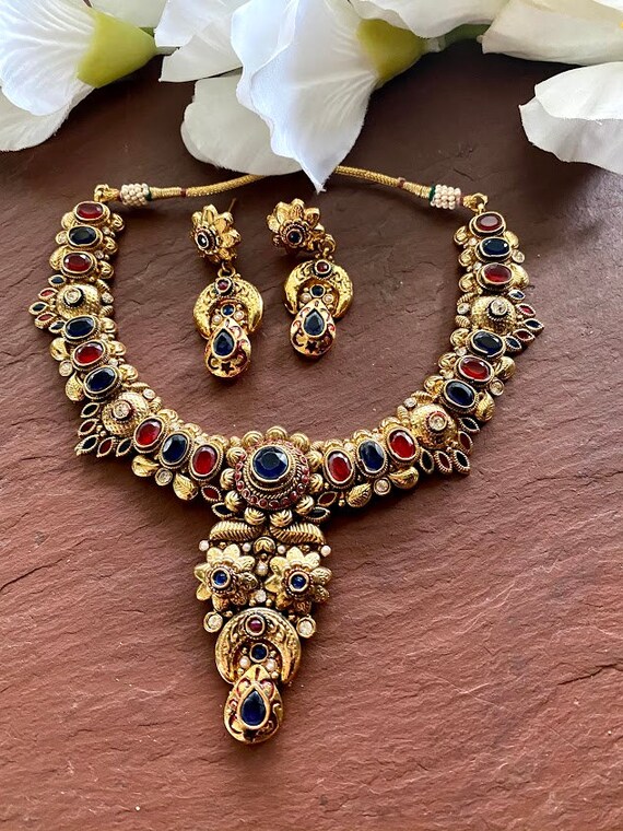 South Indian Kemp Necklace/ Ruby 