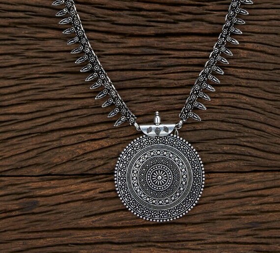 Oxidized Silver Long Necklace silver Necklace Statement Neckalce