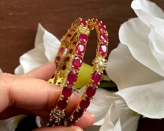 Ruby Bangles /CZ Bangles/ indian Bangles/Diamonds Bangles/Ruby bracelets/Bridal bangles/Pakistani Jewelry/One gram gold Jewelry