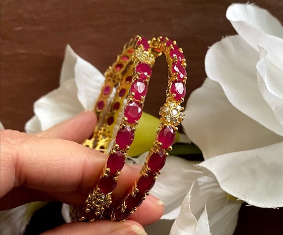 Ruby Bangles CZ Bangles Indian Bangles diamonds Bangles ruby Bracelets bridal Bangles pakistani Jewelry one Gram Gold Jewelry Etsy Australia