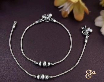 Oxidized Silver Anklet: Indian Payal Foot Jewelry, Boho Style