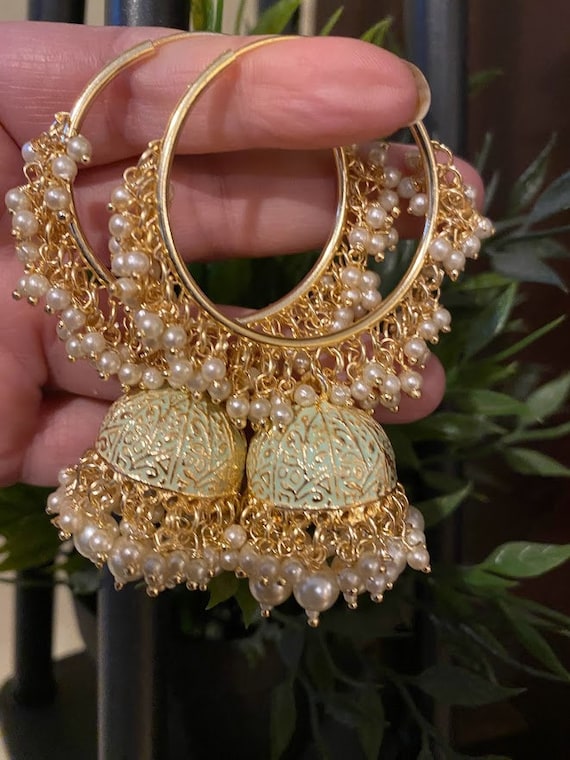 Hand Painted Meenakari Yellow Jhumka | FashionCrab.com