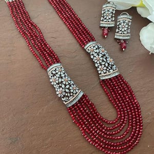 Victorian Ruby Necklace, Kundan Long Necklace, Ruby Diamond Necklace, Statement Necklace, Beaded Indian Necklace ,Indian jewelry, Sabyasachi