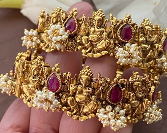 Matte Gold Bangles Restocked/Indian Bangles/kada/Ruby bangles/temple jewelry/kemp bangles/Ganesha bangles/south indian jewelry /Guttapusalu