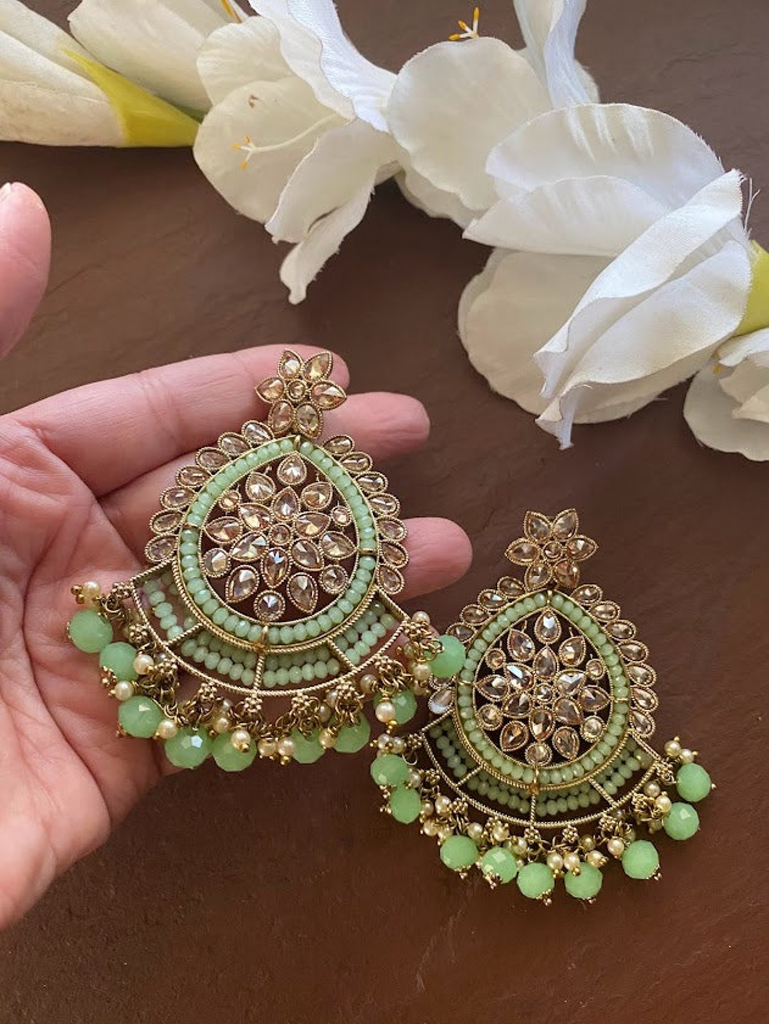 Boucles D’oreilles Jhumkas Indiennes – Style Chandelier, Ornées De Clochettes Et Perles – Pour Mariage, Fête, Look Bohème